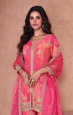 Pink beautiful partywear palazzo dress - free size stitch 2