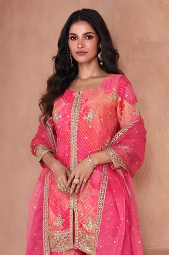 Pink beautiful partywear palazzo dress - free size stitch