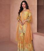 Yellow beautiful partywear palazzo dress - free size stitch