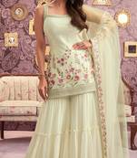 Cream bollywood sharara dress with graceful embroidery floral work