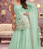Sea green bollywood sharara dress with graceful embroidery floral work