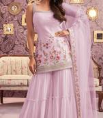 Pink bollywood sharara dress with graceful embroidery floral work