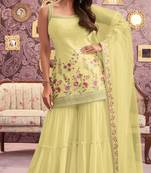 Yellow bollywood sharara dress with graceful embroidery floral work