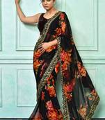 Designer georgette printed and lace work saree with blouse piece