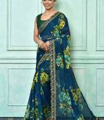Designer georgette printed and lace work saree with blouse piece
