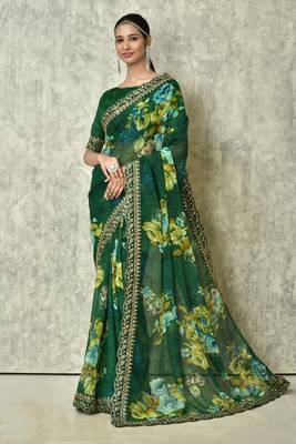 Designer georgette printed and lace work saree with blouse piece 1