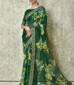 Designer georgette printed and lace work saree with blouse piece