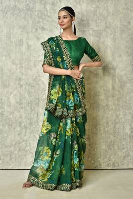 Designer georgette printed and lace work saree with blouse piece 2