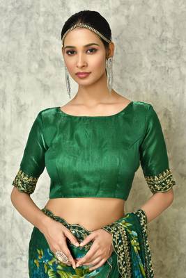 Designer georgette printed and lace work saree with blouse piece 4
