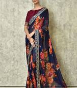 Designer georgette printed and lace work saree with blouse piece