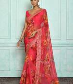 Designer georgette printed and lace work saree with blouse piece