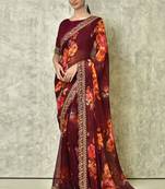 Designer georgette printed and lace work saree with blouse piece