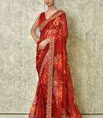Designer georgette printed and lace work saree with blouse piece