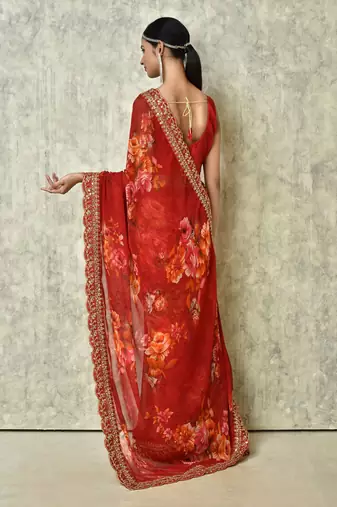 Designer georgette printed and lace work saree with blouse piece