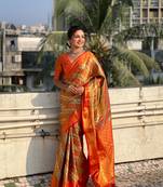 Red dharmavaram silk wevon laheriya meenakari traditional heavy rich looks saree