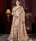 Yellow digital printed pashmina saree with shawl