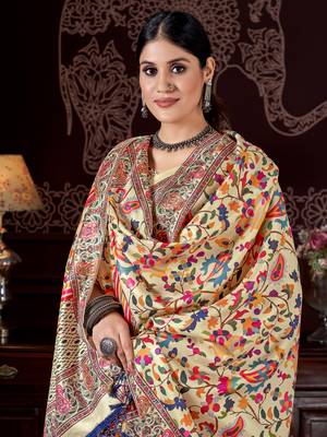 Yellow digital printed pashmina saree with shawl 2