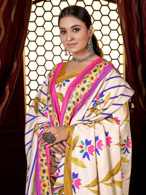 Mustard digital printed pashmina saree with shawl 2