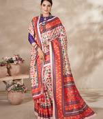 Cream digital printed pashmina saree with shawl