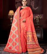 Orange digital printed pashmina saree with shawl