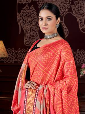 Orange digital printed pashmina saree with shawl 2