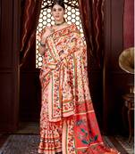 Cream digital printed pashmina saree with shawl