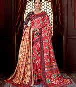 Rust designer digital printed pashmina saree with shawl