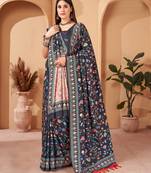 Winter special blue pashmina saree with fancy shawl for wedding looks