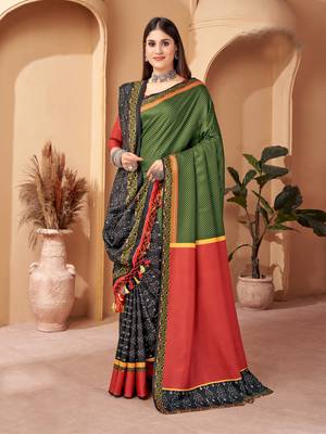 Winter special green pashmina saree with fancy shawl wedding looks 1