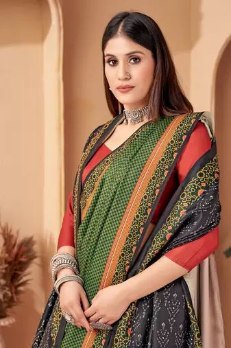 Winter special green pashmina saree with fancy shawl wedding looks