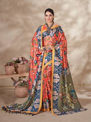 Winter special orange pashmina saree with fancy shawl wedding looks 1