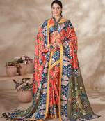 Winter special orange pashmina saree with fancy shawl for wedding looks