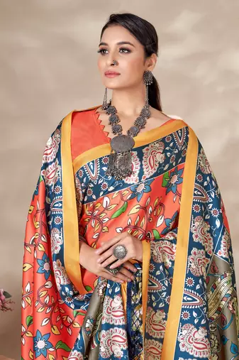 Winter special orange pashmina saree with fancy shawl wedding looks