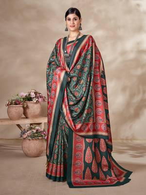 Winter special green pashmina saree with fancy shawl wedding looks 1