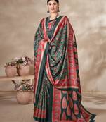 Winter special green pashmina saree with fancy shawl for wedding looks