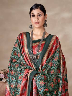 Winter special green pashmina saree with fancy shawl wedding looks 2