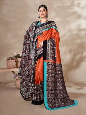 Winter special orange pashmina saree with fancy shawl wedding looks 1