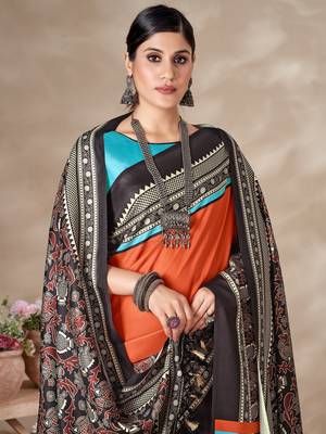 Winter special orange pashmina saree with fancy shawl wedding looks 2