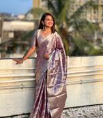 Purple tissue silk saree with weaving jari meenakari designer looks