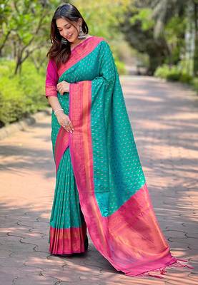 Rama wevon copper butti designer soft silk ethnic saree 1