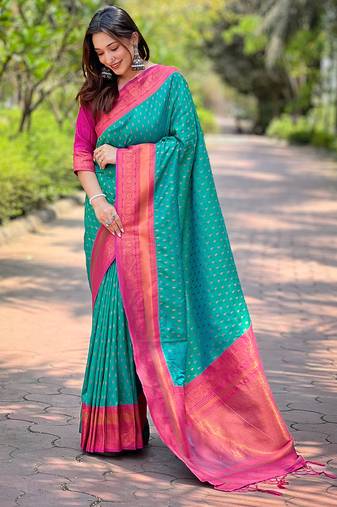 Rama wevon copper butti designer soft silk ethnic saree