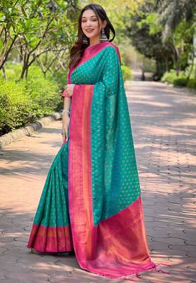 Rama wevon copper butti designer soft silk ethnic saree 2