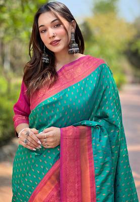 Rama wevon copper butti designer soft silk ethnic saree 3