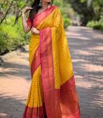 Yellow wevon copper butti designer soft silk ethnic saree
