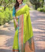 Green wevon copper butti designer soft silk ethnic saree