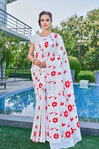 White silk cotton wevon thread designer ethnic casual looks saree
