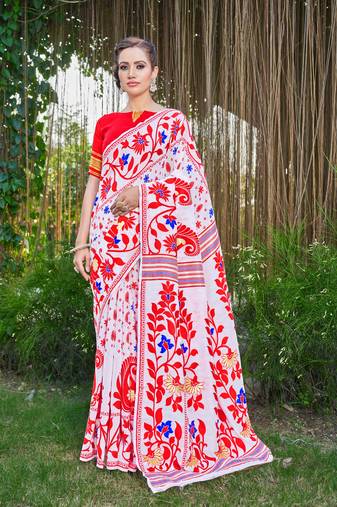White silk cotton wevon thread designer ethnic casual looks saree