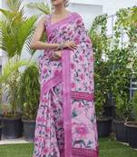 Pink linen blend digital printed designer for graceful festive looks