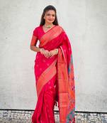 Pink soft silk c graceful wevon nath meenakari designer saree
