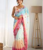 Sky blue georgette c bollywood style pedding with embroidery work saree